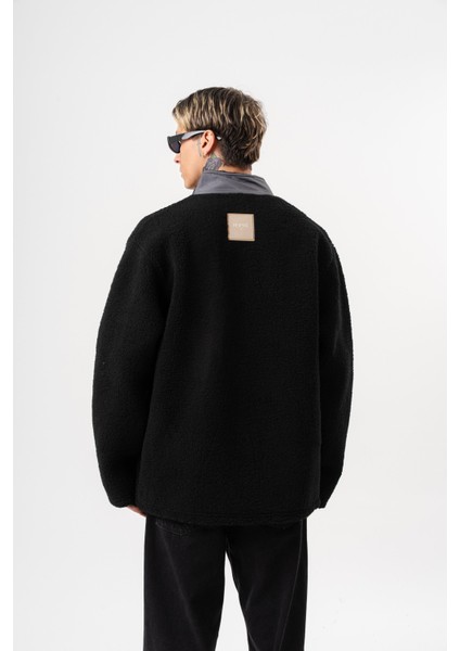 Erkek Zip Oversize Teddy Ceket Siyah modelleri