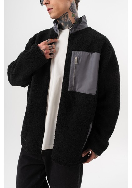 Erkek Zip Oversize Teddy Ceket Siyah fırsatları