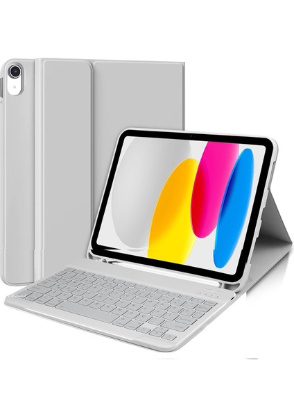 Apple iPad 11. Nesil A16 2025 / 10. Nesil Uyumlu Tablet Klavyeli Kılıf Kablosuz Bluetooth Özellikli Manyetik Standlı Q Kalem Bölmeli Klavyeli Tablet Kılıfı