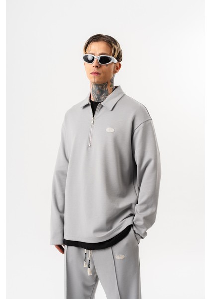 Erkek Yarım Fermuarlı Modal Sweatshirt Gri