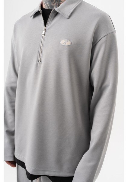 Erkek Yarım Fermuarlı Modal Sweatshirt Gri indirimleri