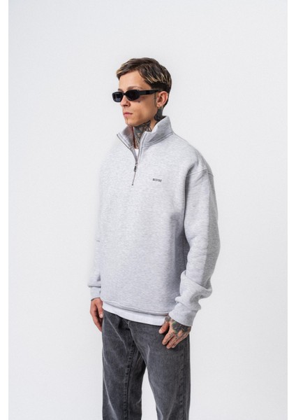 Erkek Respire Yazı Detaylı Yarım Fermuarlı Basic Sweatshirt Kar Melanj fiyatları