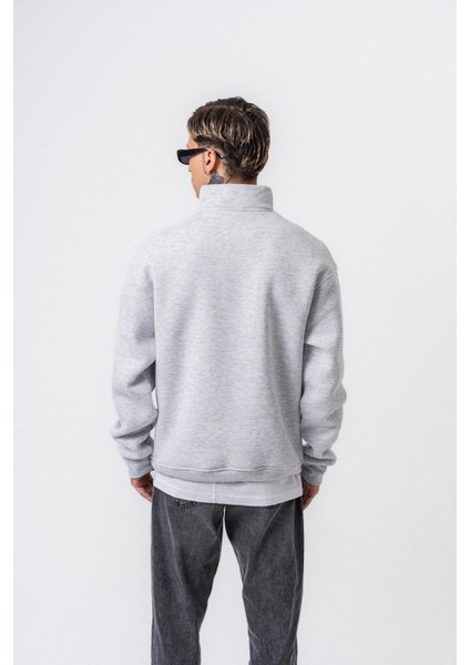 Erkek Respire Yazı Detaylı Yarım Fermuarlı Basic Sweatshirt Kar Melanj modelleri