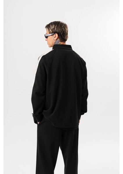 Erkek Ffb Şerit Detaylı Dik Yaka Doubleface Zip Oversize Sweatshirt Siyah modelleri