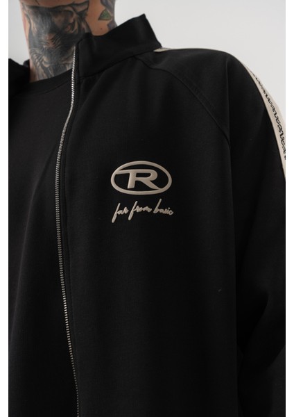 Erkek Ffb Şerit Detaylı Dik Yaka Doubleface Zip Oversize Sweatshirt Siyah fırsatları
