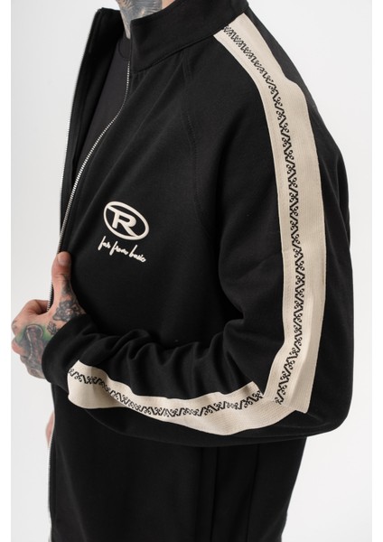 Erkek Ffb Şerit Detaylı Dik Yaka Doubleface Zip Oversize Sweatshirt Siyah indirimleri