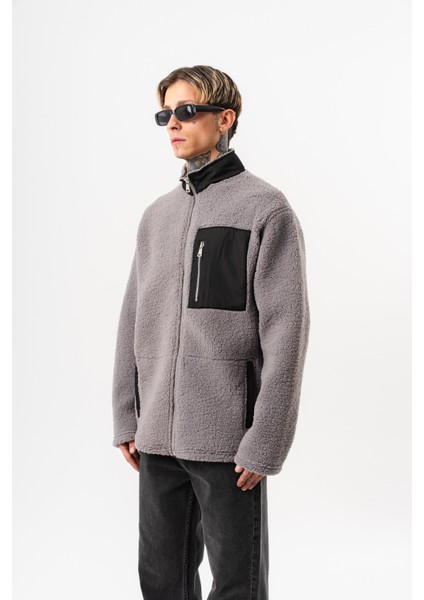 Erkek Zip Oversize Teddy Ceket Gri fiyatları