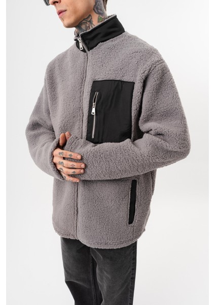 Erkek Zip Oversize Teddy Ceket Gri fırsatları