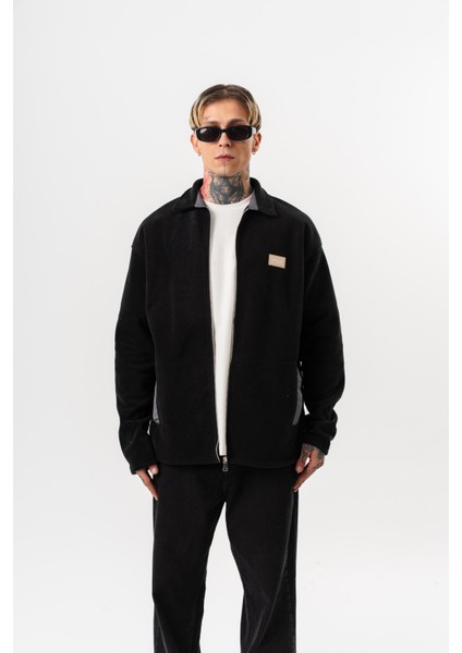 Erkek Zip Oversize Polar Ceket Siyah