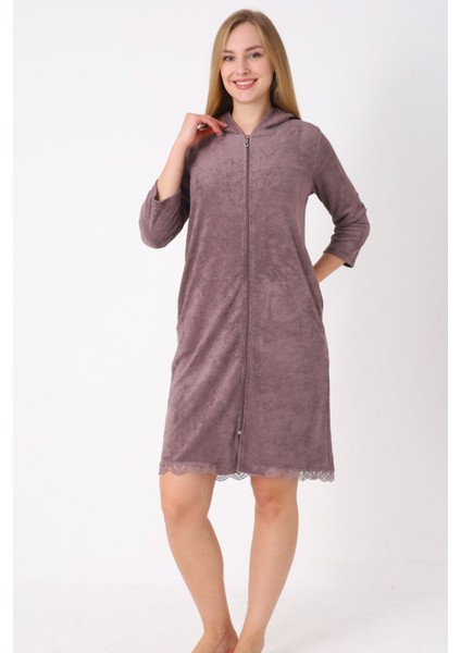 Kapüşonlu Fermuarlı Cepli Taşlı Truvakar Kollu Pamuklu Havlu Elbise fiyatları