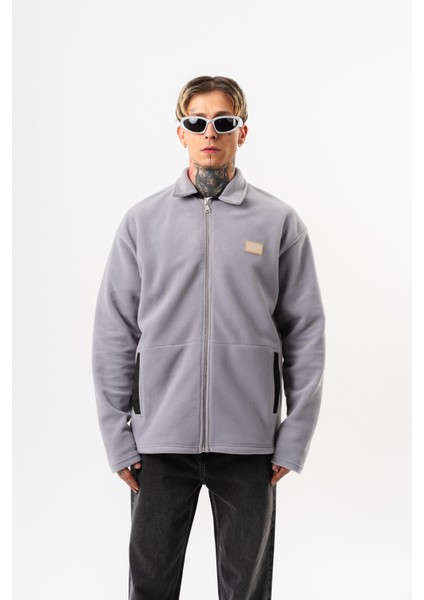 Erkek Zip Oversize Polar Ceket Gri