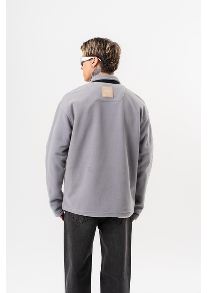 Erkek Zip Oversize Polar Ceket Gri modelleri