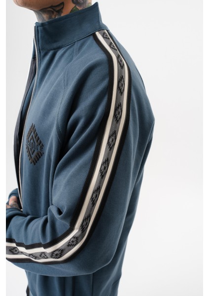 Erkek Şerit Detaylı Dik Yaka Doubleface Zip Oversize Sweatshirt Petrol indirimleri