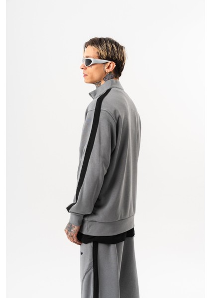 Erkek Pis Dikiş Detaylı Yarım Fermuarlı Diagonel Sweatshirt Gri fiyatları