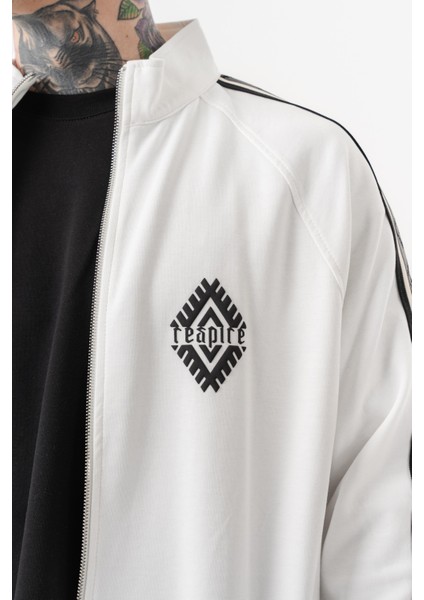 Erkek Şerit Detaylı Dik Yaka Doubleface Zip Oversize Sweatshirt Ekru fırsatları
