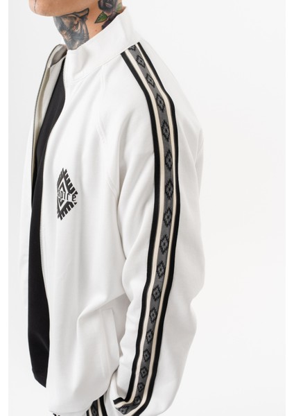 Erkek Şerit Detaylı Dik Yaka Doubleface Zip Oversize Sweatshirt Ekru indirimleri