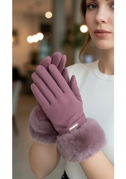 Suni Kürk Detaylı Kadın Eldiven