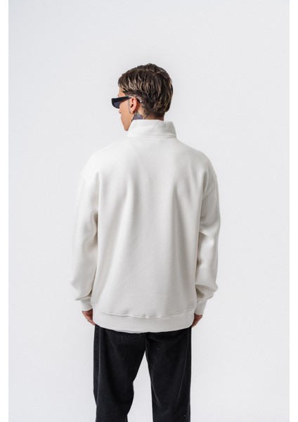 Erkek Respire Yazı Detaylı Yarım Fermuarlı Basic Sweatshirt Ekru modelleri