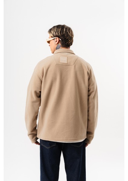 Erkek Zip Oversize Polar Ceket Bej modelleri