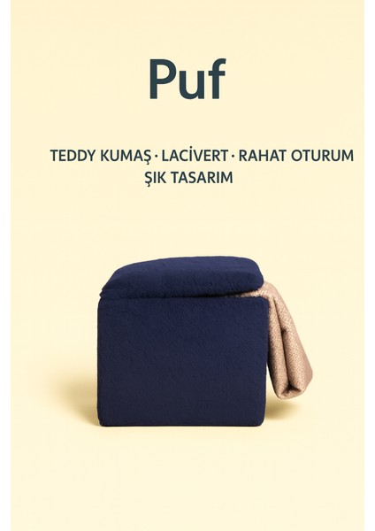 Kare Sandıklı Puf – Salon, Yatak Odası ve Makyaj Masası Için Şık Puf