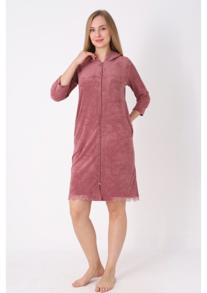 Kapüşonlu Fermuarlı Cepli Taşlı Truvakar Kollu Pamuklu Havlu Elbise fiyatları