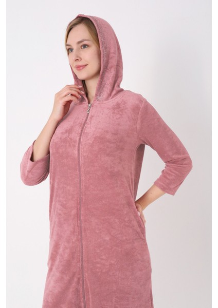Kapüşonlu Fermuarlı Cepli Taşlı Truvakar Kollu Pamuklu Havlu Elbise fırsatları