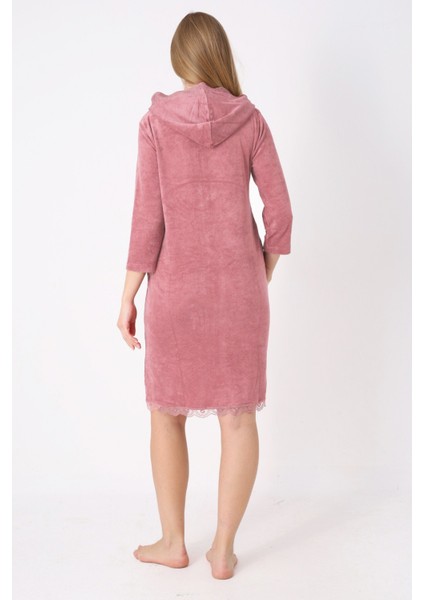 Kapüşonlu Fermuarlı Cepli Taşlı Truvakar Kollu Pamuklu Havlu Elbise indirimleri