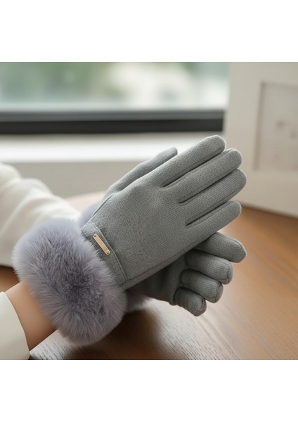 Suni Kürk Detaylı Kadın Eldiven