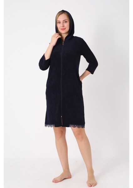 Kapüşonlu Fermuarlı Cepli Taşlı Truvakar Kollu Pamuklu Havlu Elbise fırsatları