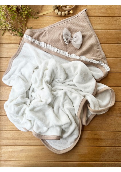 Pamuklu 75X75 Fiyonklu Bebek Havlusu / Kundak - Kahve