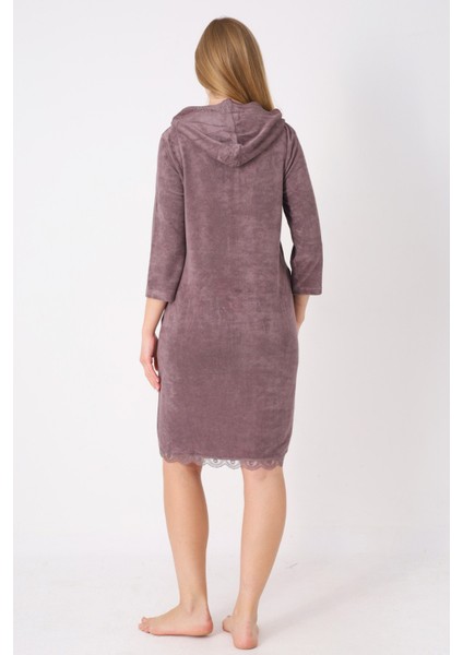 Kapüşonlu Fermuarlı Cepli Taşlı Truvakar Kollu Pamuklu Havlu Elbise fırsatları