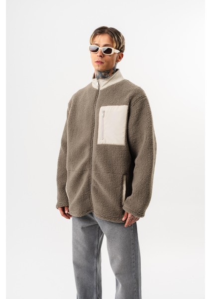 Erkek Zip Oversize Teddy Ceket Koyu Yeşil fiyatları