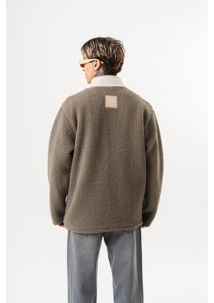 Erkek Zip Oversize Teddy Ceket Koyu Yeşil modelleri