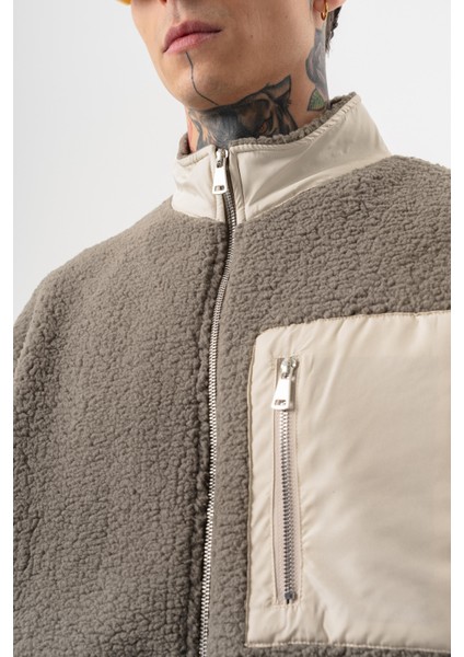 Erkek Zip Oversize Teddy Ceket Koyu Yeşil indirimleri