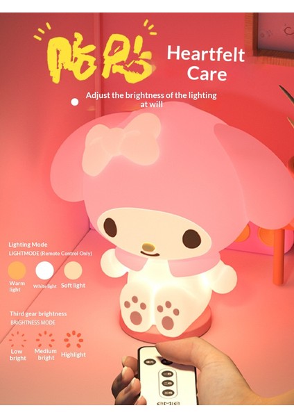 Sanrio My Melody Silikon Gece Lambası, Yatak Odası Uyku Modu Lambası, Başucu Uzaktan Kumandalı Lamba (Yurt Dışından) fırsatları