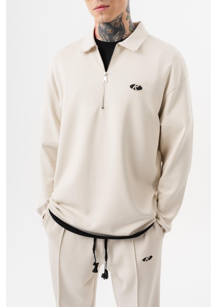 Erkek Yarım Fermuarlı Modal Sweatshirt Ekru fırsatları