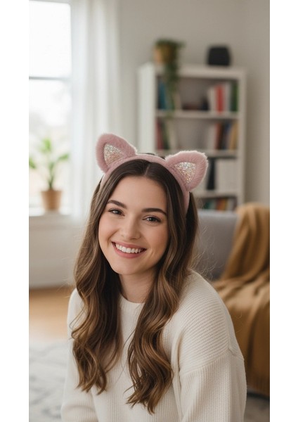 Simli Peluş Kedi Kulak Taç