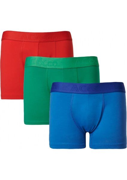 Erkek Saks-kırmızı 3lü Pamuklu Esnek Boxer Paketi