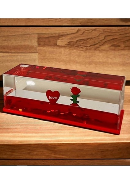 Love Temalı Hareketli Sıvı Dekoratif Blok – Kalp ve Gül Figürlü Hediyelik Masa Üstü Süs modelleri