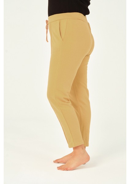 Hardal Rengi Üç Iplik Pileli Cepli Pamuklu Kadın Büyük Beden Eşofman Altı modelleri