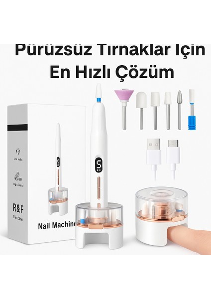 Şarjlı Manikür Pedikür Seti 5 Kademeli Hız Ayarlı, LED Ekranlı Sessiz & Güçlü 12000 Devirli