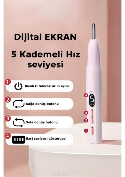 Şarjlı Manikür Pedikür Seti 5 Kademeli Hız Ayarlı, LED Ekranlı Sessiz & Güçlü 12000 Devirli fiyatları