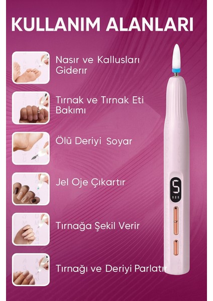 Şarjlı Manikür Pedikür Seti 5 Kademeli Hız Ayarlı, LED Ekranlı Sessiz & Güçlü 12000 Devirli modelleri