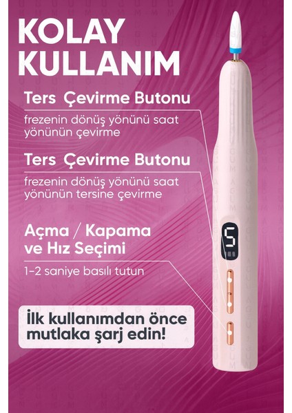 Şarjlı Manikür Pedikür Seti 5 Kademeli Hız Ayarlı, LED Ekranlı Sessiz & Güçlü 12000 Devirli fırsatları