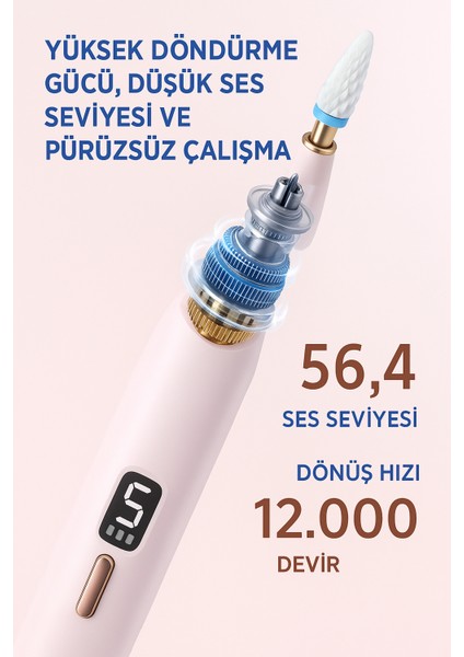 Şarjlı Manikür Pedikür Seti 5 Kademeli Hız Ayarlı, LED Ekranlı Sessiz & Güçlü 12000 Devirli