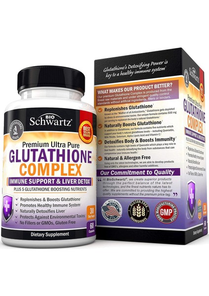 Bioschwartz Glutathione Liver Detox With Quercetin Vitamin C Milk Thistle Alpha Lipoic Acid - Immune Support 60 Caps