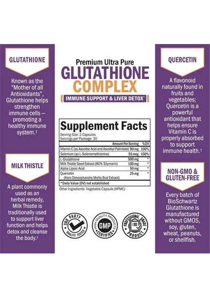 Bioschwartz Glutathione Liver Detox With Quercetin Vitamin C Milk Thistle Alpha Lipoic Acid - Immune Support 60 Caps fiyatları