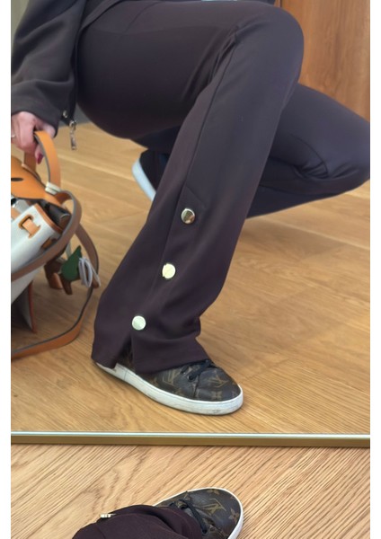 Paçadan Düğmeli Tayt- Kahverengi modelleri