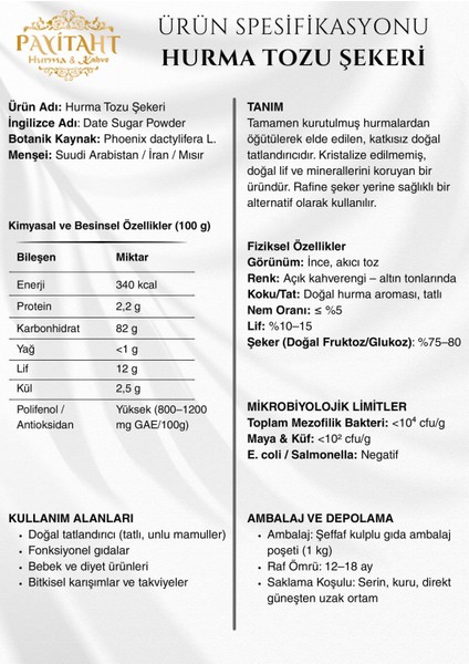 Hurma Tozu (Şekeri) 1 kg x 5 Adet modelleri