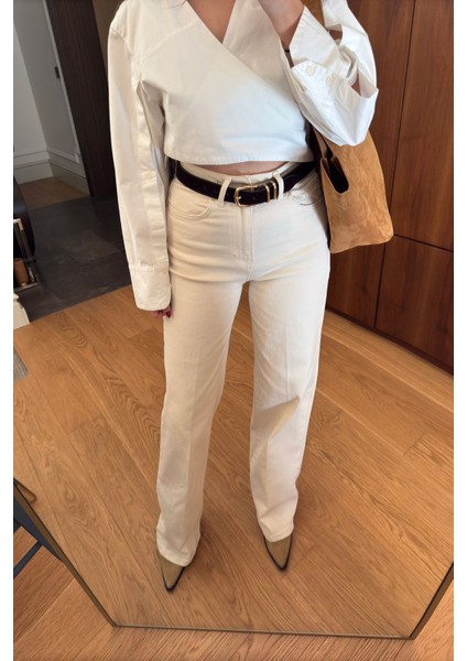 Kemerli Yeni Sezon Gabardin Jean- Ekru